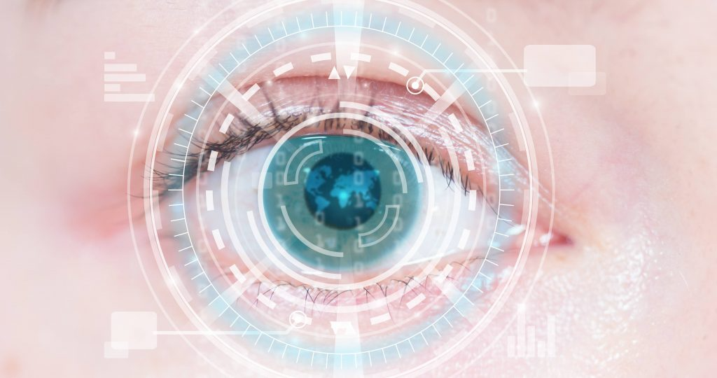 eclose up of person's eye with computer graphics