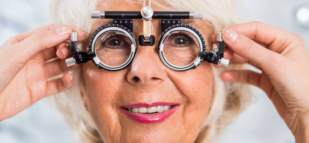 Elderly woman undergoing eye examination