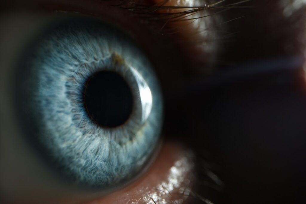close up of man's blue eye