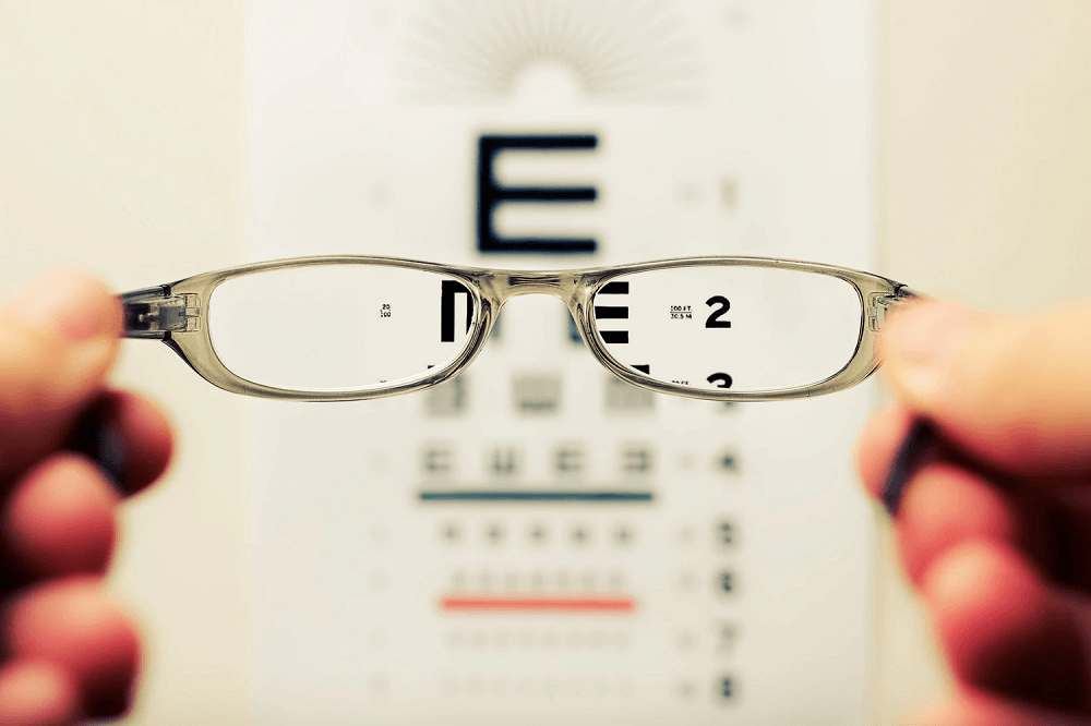 eyeglasses on the eye chart background