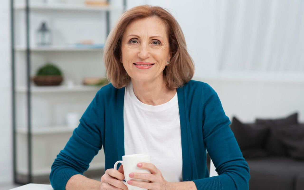 happy middle-aged woman