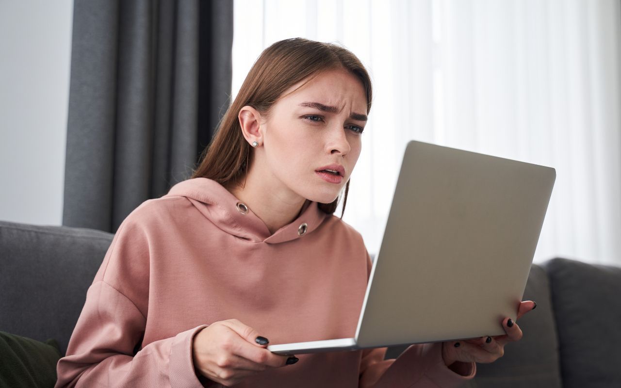 young woman squinting